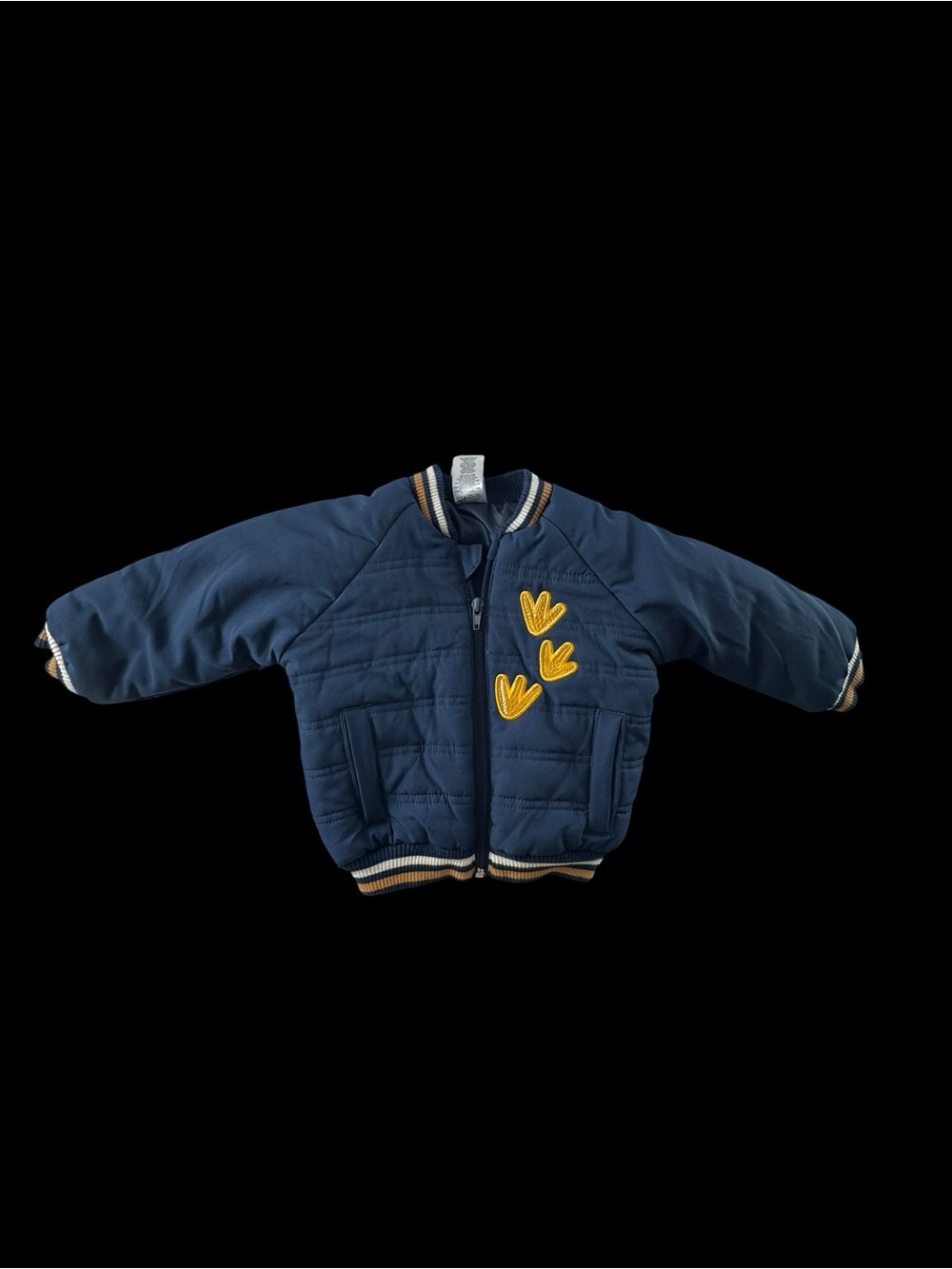 Children's Navy Puffer Jacket with Yellow Patch Details Little Lad